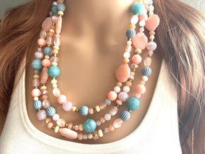 East Coast Seascape Statement Necklace, Gold Champagne Rosegold White Blue necklace, gold chunky bib necklace, rose gold