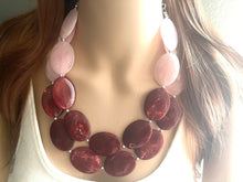 Load image into Gallery viewer, Pink &amp; Red Chunky Statement Necklace, Big beaded jewelry, multi strand Statement Necklace, chunky red and blush bib jewelry earrings