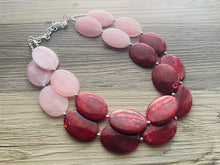 Load image into Gallery viewer, Pink &amp; Red Chunky Statement Necklace, Big beaded jewelry, multi strand Statement Necklace, chunky red and blush bib jewelry earrings