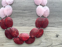Load image into Gallery viewer, Pink &amp; Red Chunky Statement Necklace, Big beaded jewelry, multi strand Statement Necklace, chunky red and blush bib jewelry earrings