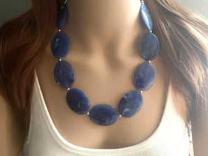 Royal Blue Chunky Statement Necklace, Big beaded jewelry, single strand Statement Necklace, chunky royal blue bib jewelry earrings