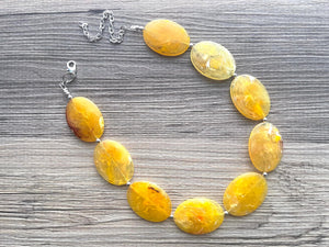 Sunny Yellow Chunky Statement Necklace, Big beaded jewelry, single strand Statement Necklace, chunky marigold bib jewelry earrings