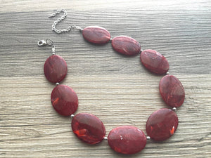 Deep Red Chunky Statement Necklace, Big beaded jewelry, single strand Statement Necklace, chunky red bib jewelry earrings