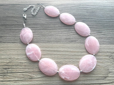 Blush Pink Chunky Statement Necklace, Big beaded jewelry, single strand Statement Necklace, chunky pink bib jewelry earrings