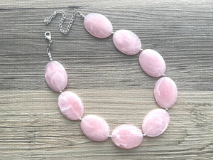 Blush Pink Chunky Statement Necklace, Big beaded jewelry, single strand Statement Necklace, chunky pink bib jewelry earrings