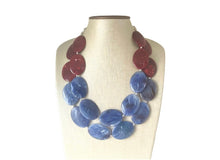 Load image into Gallery viewer, Red &amp; Blue Chunky Statement Necklace, Big beaded jewelry, multi strand Statement Necklace, chunky royal 4th of July jewelry earrings