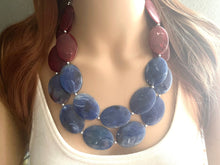 Load image into Gallery viewer, Red &amp; Blue Chunky Statement Necklace, Big beaded jewelry, multi strand Statement Necklace, chunky royal 4th of July jewelry earrings