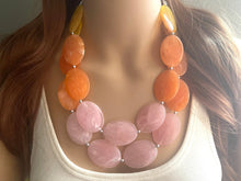 Load image into Gallery viewer, Yellow Orange Pink Chunky Statement Necklace, Big beaded jewelry, multi strand Statement Necklace, blush yellow jewelry earrings