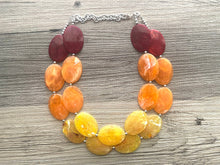 Load image into Gallery viewer, Yellow Orange Red Chunky Statement Necklace, Big beaded jewelry, multi strand Statement Necklace, red yellow jewelry earrings