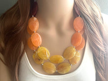 Load image into Gallery viewer, Yellow Orange Red Chunky Statement Necklace, Big beaded jewelry, multi strand Statement Necklace, red yellow jewelry earrings