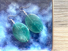 Load image into Gallery viewer, Emerald Green Oval Drop earrings, gold or silver geometric earrings pierced dangle drop Statement, bridesmaid earrings wedding gift