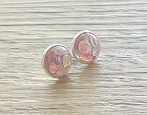 Lavender Purple Studs, 12mm purple druzy silver, purple earrings, light purple resin confetti studs