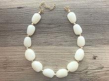 Load image into Gallery viewer, Vintage Big Bead cream Necklace, Single Strand Statement Jewelry, cream Chunky bib bridesmaid, vanilla necklace, gold accent