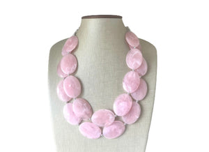 Blush Pink Chunky Statement Necklace, Big beaded jewelry, multi strand Statement Necklace, chunky baby pink bib jewelry earrings