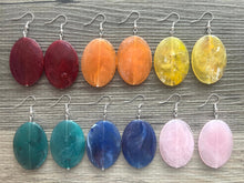 Load image into Gallery viewer, Rainbow Oval Drop earring set, gold or silver geometric earrings pierced dangle drop Statement, bridesmaid earrings wedding gift