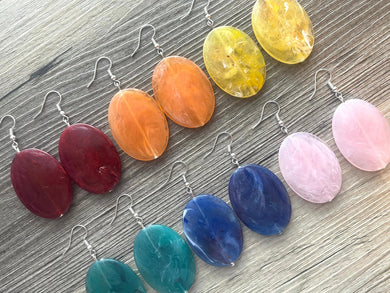Rainbow Oval Drop earring set, gold or silver geometric earrings pierced dangle drop Statement, bridesmaid earrings wedding gift