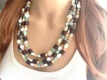 Load image into Gallery viewer, Mint Green Jungle Chunky Statement Necklace, green white beaded necklace, colorful jewelry multi strand necklace, bib chunky Statement