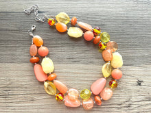 Load image into Gallery viewer, Morning Sun Statement Necklace, chunky bib beaded jewelry, neutral jewelry, coral orange yellow necklace, beaded acrylic jewelry