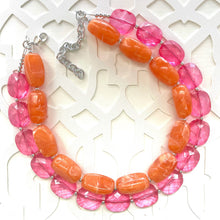 Load image into Gallery viewer, Dark Pink &amp; Creamsicle Orange Necklace, multi strand jewelry, big beaded chunky statement necklace, pink necklace, bridesmaid necklace