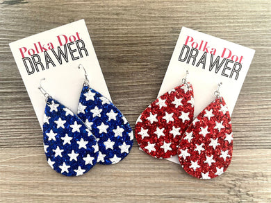 4th of July Star Earrings, Statement pierced Jewelry 3 Inch Drop earrings, red white blue earrings, Americana jewelry, Independence Day