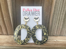 Load image into Gallery viewer, Gold Confetti Metal statement earrings, Geometric bead Statement acetate black jewelry gold necklace chunky drop hook earrings