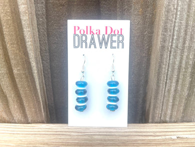 Dark Blue Donut Acrylic drop Earrings, silver hook drop Earrings, blue and white jewelry earrings metal geometric, Summer sale earrings