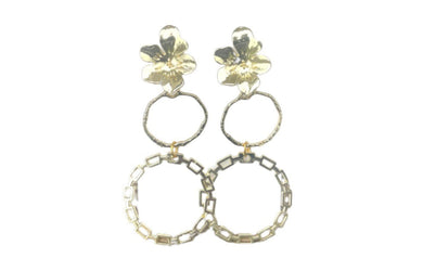 Gold Drop Flower Earrings, Statement pierced Jewelry, dangle Drop earrings, geometric earrings, gold circle floral everyday earrings