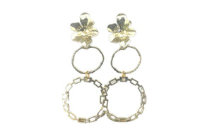 Gold Drop Flower Earrings, Statement pierced Jewelry, dangle Drop earrings, geometric earrings, gold circle floral everyday earrings