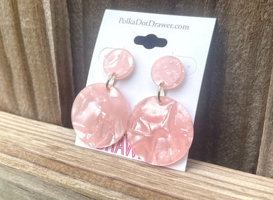 Pink Mosaic Drop earrings, circle earrings, silver light pink geometric earrings pierced dangle drop Statement, circle blush pink