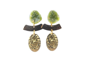 Shiny Gold & Olive Green Statement Earrings, gold drop Metal Filigree Earrings, filigree jewelry, metallic jewelry earrings, metal geometric