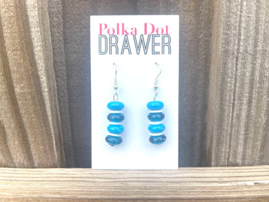 Dark Blue Donut Acrylic drop Earrings, silver hook drop Earrings, blue and white jewelry earrings metal geometric, Summer sale earrings