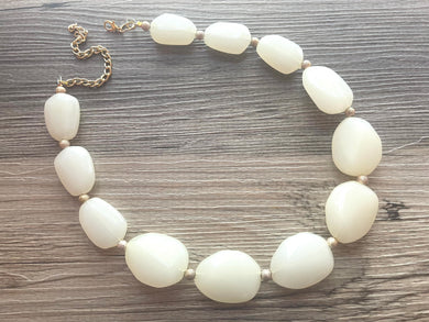 Vintage Big Bead cream Necklace, Single Strand Statement Jewelry, cream Chunky bib bridesmaid, vanilla necklace, gold accent