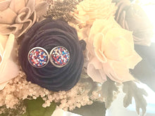 Load image into Gallery viewer, 4th of July Confetti Earrings, Statement pierced Jewelry stud earrings, red white blue earrings, Americana jewelry, Independence Day