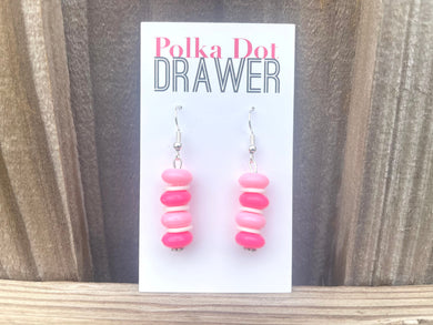 Pink Donut Acrylic drop Earrings, silver hook drop Earrings, blush pink jewelry earrings metal geometric, Summer sale earrings