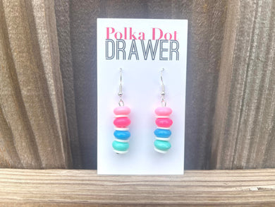 Rainbow Donut Acrylic drop Earrings, silver hook drop Earrings, blush pink blue jewelry earrings metal geometric, Summer sale earrings