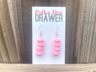 Pink Donut Acrylic drop Earrings, silver hook drop Earrings, blush pink jewelry earrings metal geometric, Summer sale earrings