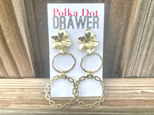 Load image into Gallery viewer, Gold Drop Flower Earrings, Statement pierced Jewelry, dangle Drop earrings, geometric earrings, gold circle floral everyday earrings