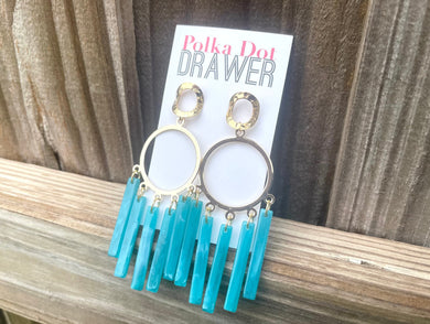 Gold & Emerald Green statement earrings, Geometric bead Statement jewelry gold necklace chunky drop hook earrings, shiny round circle