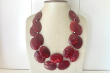 Load image into Gallery viewer, Deep Red Chunky Statement Necklace, Big beaded jewelry, double strand Statement Necklace, chunky red bib jewelry earrings