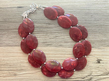 Load image into Gallery viewer, Deep Red Chunky Statement Necklace, Big beaded jewelry, double strand Statement Necklace, chunky red bib jewelry earrings