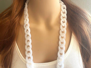 Long Acrylic necklace, white creamy linking acetate necklace, chain necklace, statement necklace jewelry, white necklace