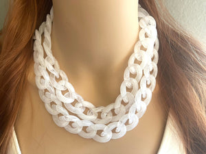 Long Acrylic necklace, white creamy linking acetate necklace, chain necklace, statement necklace jewelry, white necklace