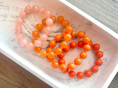 Colorful stretch orange ombré bracelets, beaded silver jewelry, Mix and match stretchy bracelet, bubble rainbow arm stacking bracelet wrap