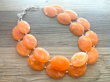 Load image into Gallery viewer, Orange Peel Chunky Statement Necklace, Big beaded jewelry, double strand Statement Necklace, chunky clementine bib jewelry earrings