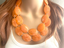 Load image into Gallery viewer, Orange Peel Chunky Statement Necklace, Big beaded jewelry, double strand Statement Necklace, chunky clementine bib jewelry earrings