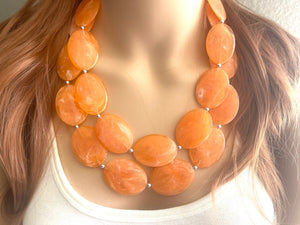 Orange Peel Chunky Statement Necklace, Big beaded jewelry, double strand Statement Necklace, chunky clementine bib jewelry earrings