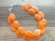 Load image into Gallery viewer, Orange Peel Chunky Statement Necklace, Big beaded jewelry, double strand Statement Necklace, chunky clementine bib jewelry earrings