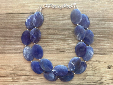 Royal Blue Chunky Statement Necklace, Big beaded jewelry, double strand Statement Necklace, chunky royal blue bib jewelry earrings