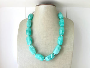 Mint Statement Necklace, Single Strand Chunky Beaded Necklace, Mint Green Jewelry, Spring Jewelry, green Necklace, mint green beaded necklac