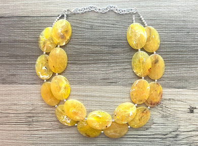 Sunny Yellow marigold Necklace, multi strand colorful jewelry, big beaded chunky statement necklace, yellow necklace, yellow earrings